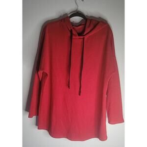 Red Hooded Sweater XL Bombom Long Sleeve Light Weight USA Made Womens Christmas